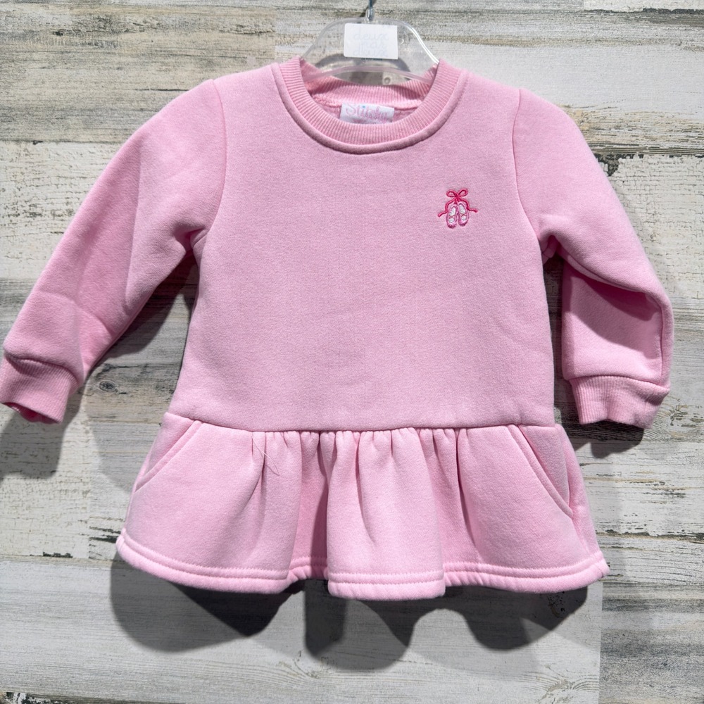 Stitchy Fish Sweatshirt Dress Girls 18M Pink Ballet Slipper Peplum Preppy EUC